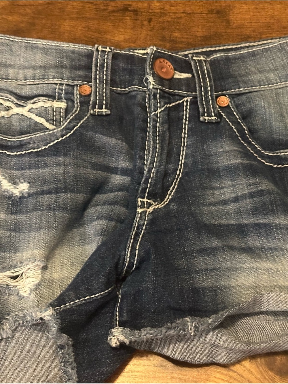 Distressed Dark Blue Denim Cutoff Shorts Womens 26”